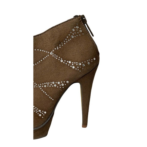 Womens MICHAEL ANTONIO Brown Rhinestone Studded Platform Ankle Booties Heels 7 - Picture 6 of 11